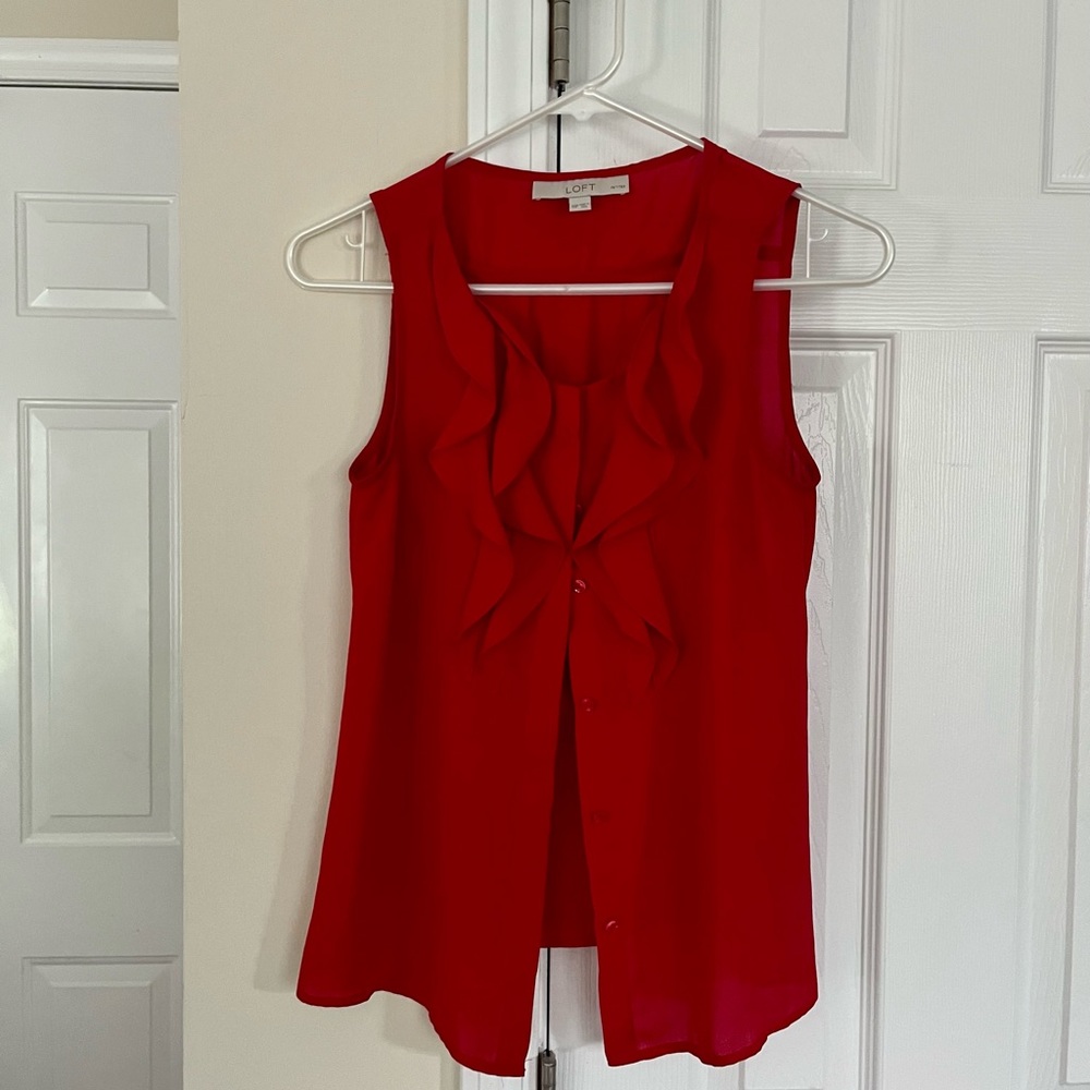 Loft Sleeveless Button Down Ruffled Blouse